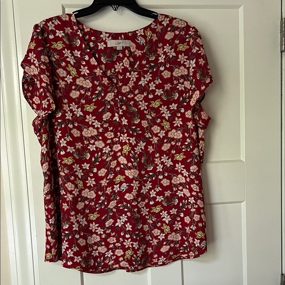 LOFT Red and Pink Floral Blouse